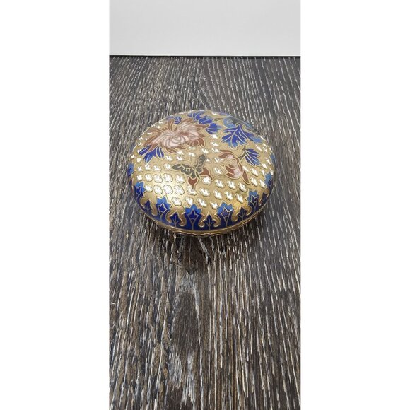 Vintage Round Cloisonne Enamel Trinket Box - Picture 1 of 8